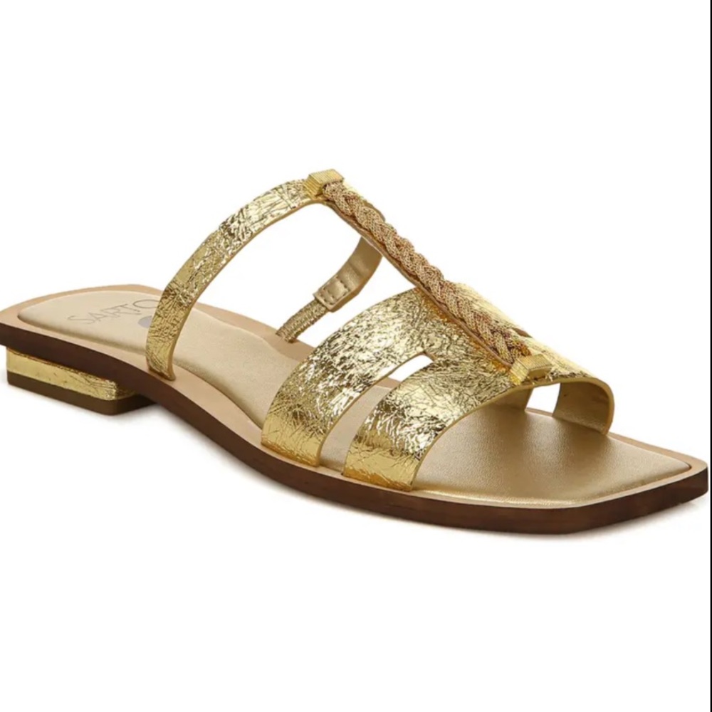 Franco Sarto Metallic Gold Braided Strap Slide Sandals